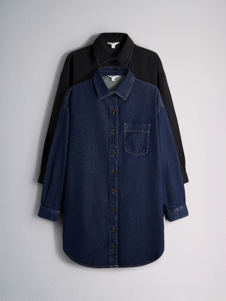 Denim Dark/Washed Black - The Set 2 Pack Shirt Dresses - 10的图像2｝