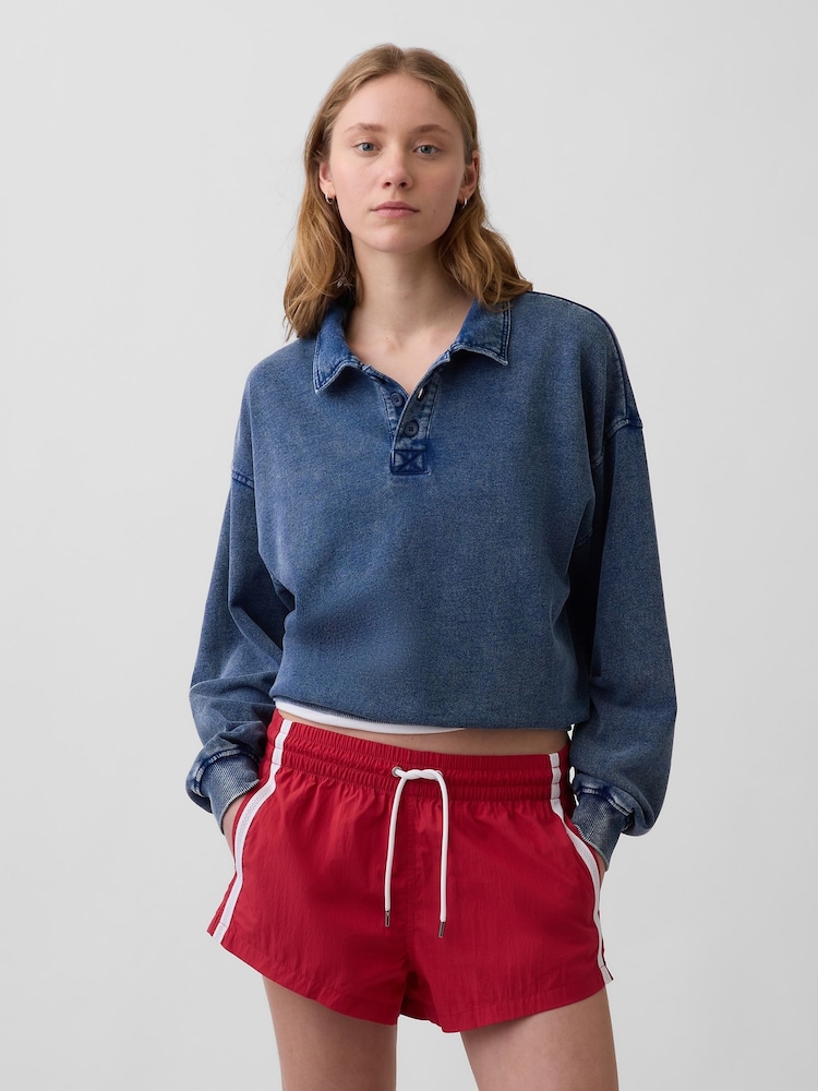 Gap Washed Blue French Terry Oversized Polo Sweatshirt - Image 1 of 4