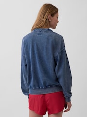 Gap Washed Blue French Terry Oversized Polo Sweatshirt - Image 2 of 4