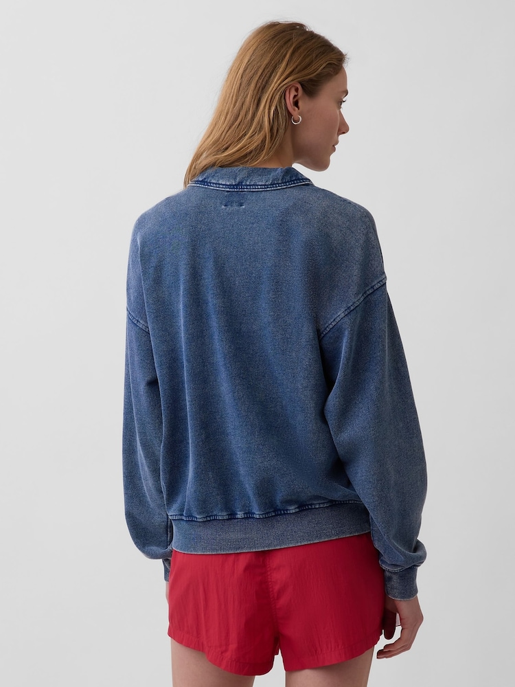 Gap Washed Blue French Terry Oversized Polo Sweatshirt - Image 2 of 4