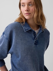 Gap Washed Blue French Terry Oversized Polo Sweatshirt - Image 4 of 4