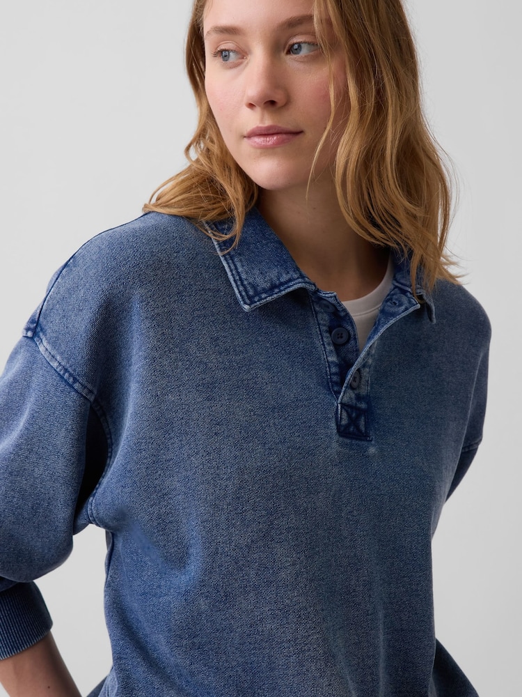 Gap Washed Blue French Terry Oversized Polo Sweatshirt - Image 4 of 4
