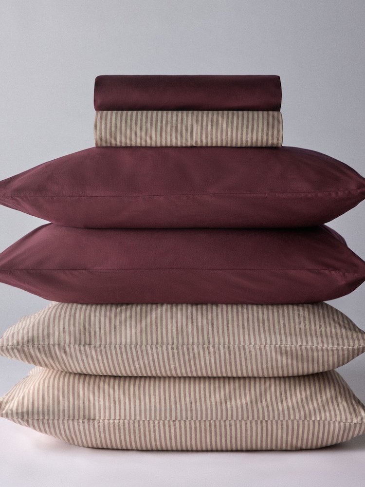 The Set Set of 2 Burgundy/Stripe Pillowcase and Fitted Sheet - Image 1 of 6 The Set Set of 2 Burgundy/Stripe Pillowcase and Fitted Sheet - Image 1 of 6