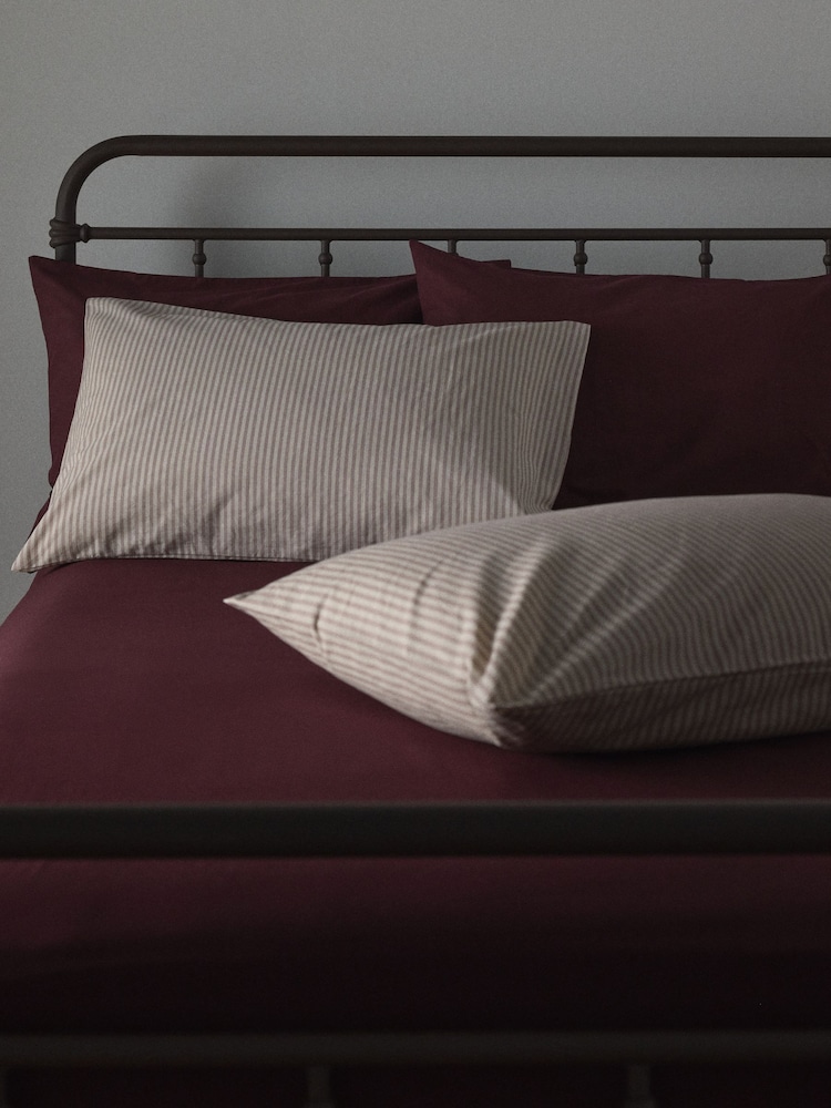 The Set Set of 2 Burgundy/Stripe Pillowcase and Fitted Sheet - Image 2 of 6 The Set Set of 2 Burgundy/Stripe Pillowcase and Fitted Sheet - Image 2 of 6