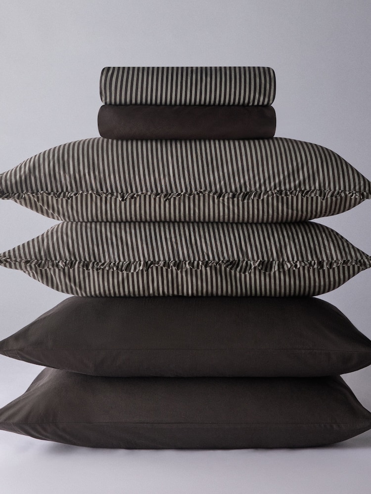 The Set Set of 2 Chocolate/Stripe Pillowcase and Fitted Sheet - Image 1 of 5 The Set Set of 2 Chocolate/Stripe Pillowcase and Fitted Sheet - Image 1 of 5