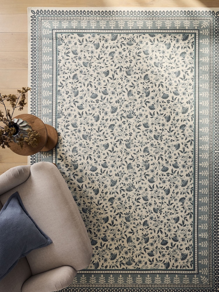 Blue Mabel Woodblock Rug - Image 1 of 5 Blue Mabel Woodblock Rug - Image 1 of 5