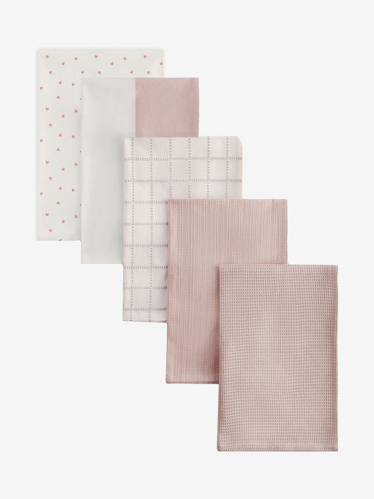 Set of 5 Pink Heart Weave Tea Towels - Image 1 of 1