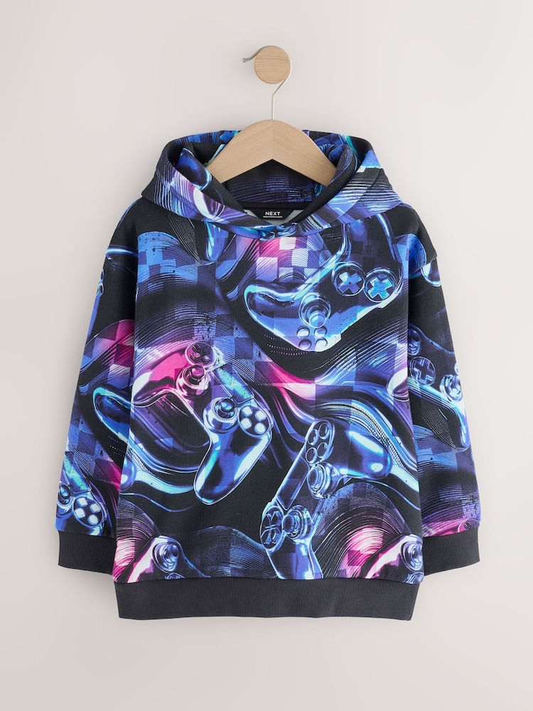 Blue/Black Digi Controller Regular Fit Older Graphic Print Hoodie (3-16yrs) - Image 1 of 4 Blue/Black Digi Controller Regular Fit Older Graphic Print Hoodie (3-16yrs) - Image 1 of 4