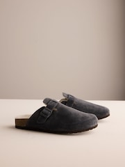 Grey Buckle Mule Suede Slippers - Image 4 of 9