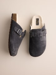 Grey Buckle Mule Suede Slippers - Image 5 of 9
