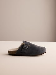 Grey Buckle Mule Suede Slippers - Image 6 of 9