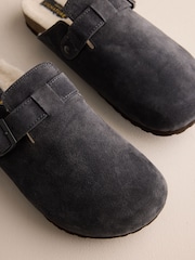 Grey Buckle Mule Suede Slippers - Image 8 of 9