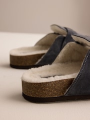 Grey Buckle Mule Suede Slippers - Image 9 of 9