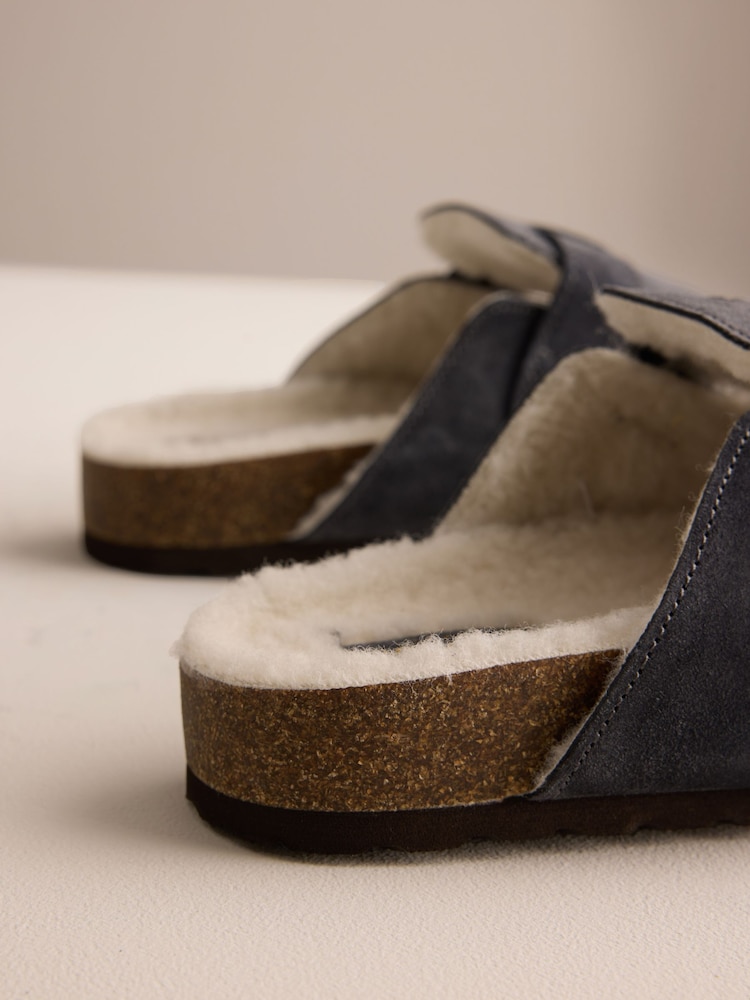 Grey Buckle Mule Suede Slippers - Image 9 of 9 Grey Buckle Mule Suede Slippers - Image 9 of 9