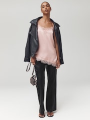 Black Faux Leather Bootcut Trousers - Image 2 of 8