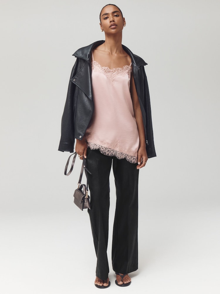 Black Faux Leather Bootcut Trousers - Image 2 of 8