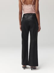 Black Faux Leather Bootcut Trousers - Image 4 of 8