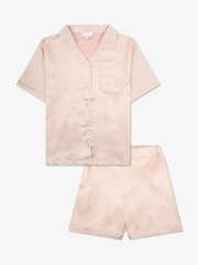 The Little Tailor Pink Satin Button Through Short Pyjamas Set - Image 1 of 8