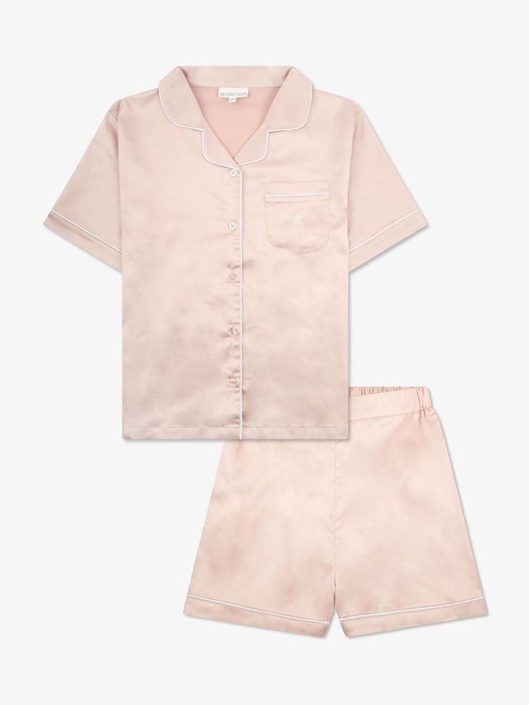 The Little Tailor Pink Satin Button Through Short Pyjamas Set - Image 1 of 8