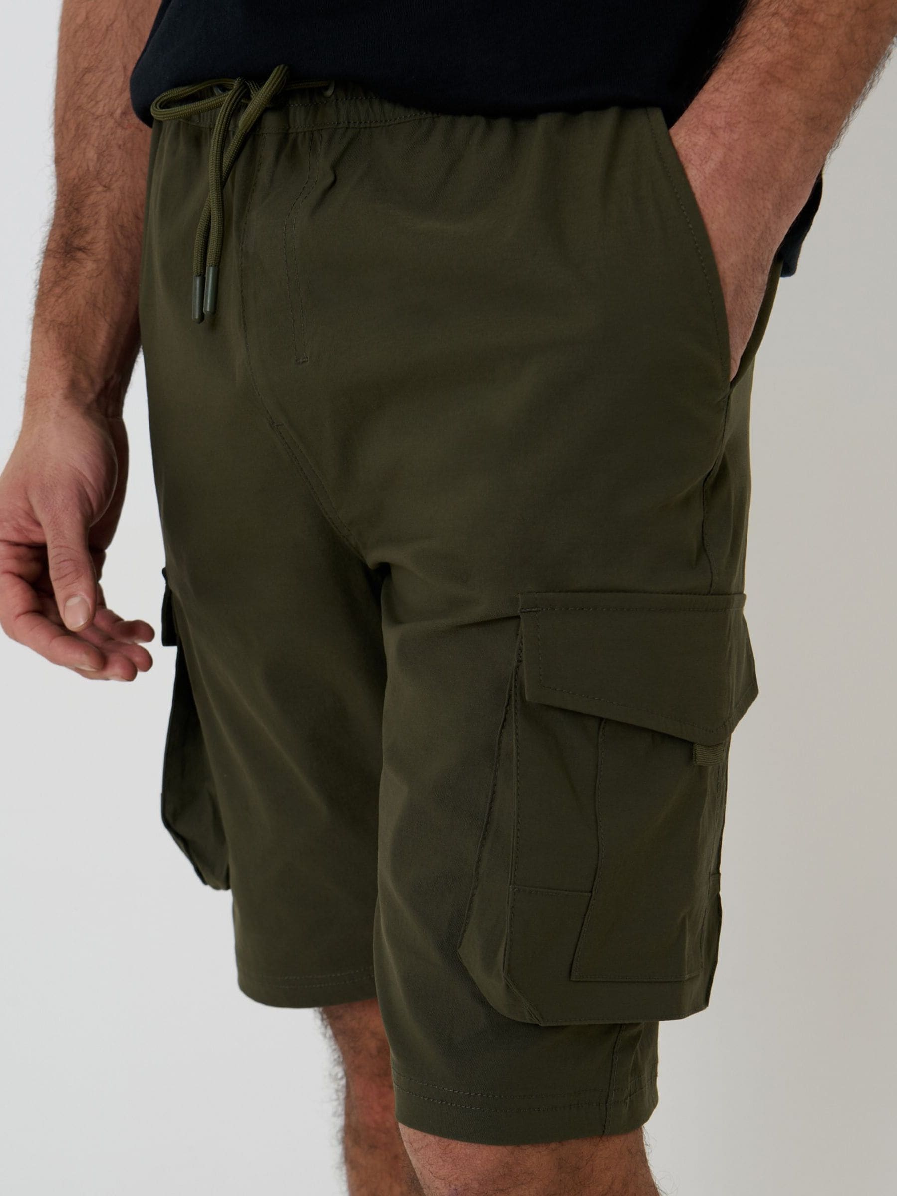 Buy Threadbare Green Elasticated Waist Stretch Cargo Shorts from