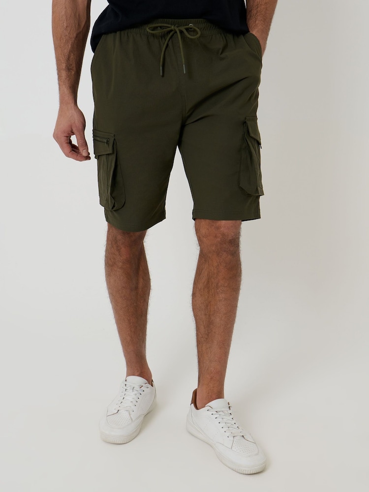 Threadbare Green Elasticated Waist Stretch Cargo Shorts - Image 1 of 5