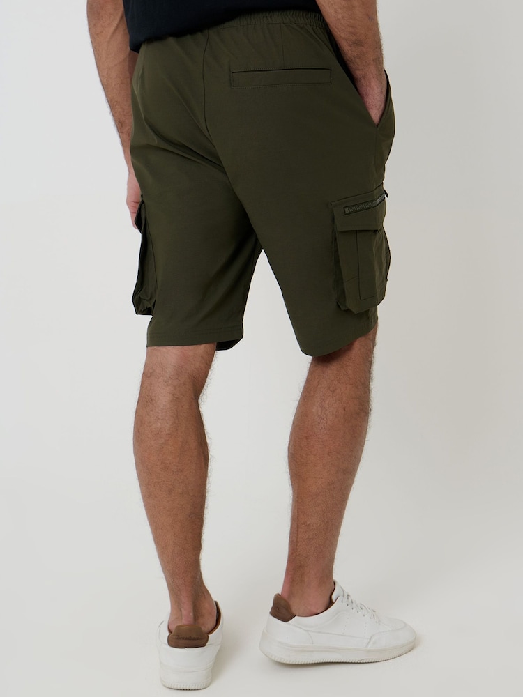 Threadbare Green Elasticated Waist Stretch Cargo Shorts - Image 2 of 5