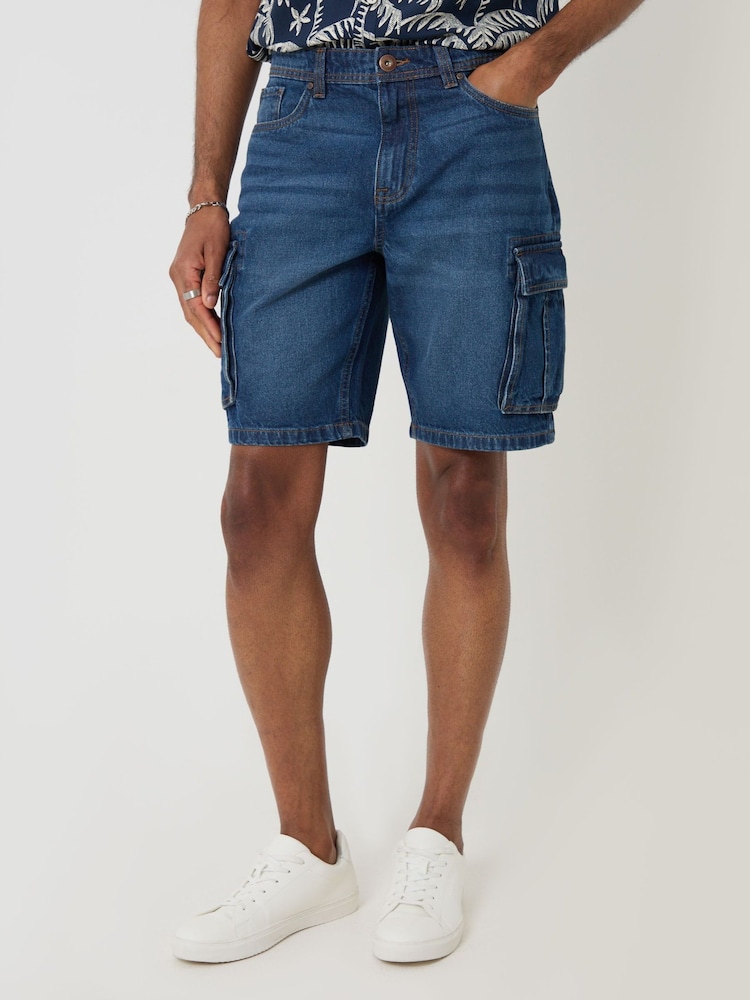 Threadbare Blue Denim Cargo Shorts - Image 1 of 4