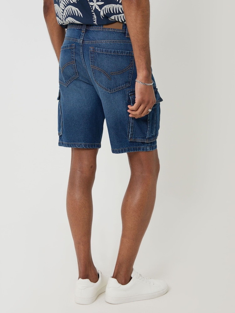 Threadbare Blue Denim Cargo Shorts - Image 2 of 4