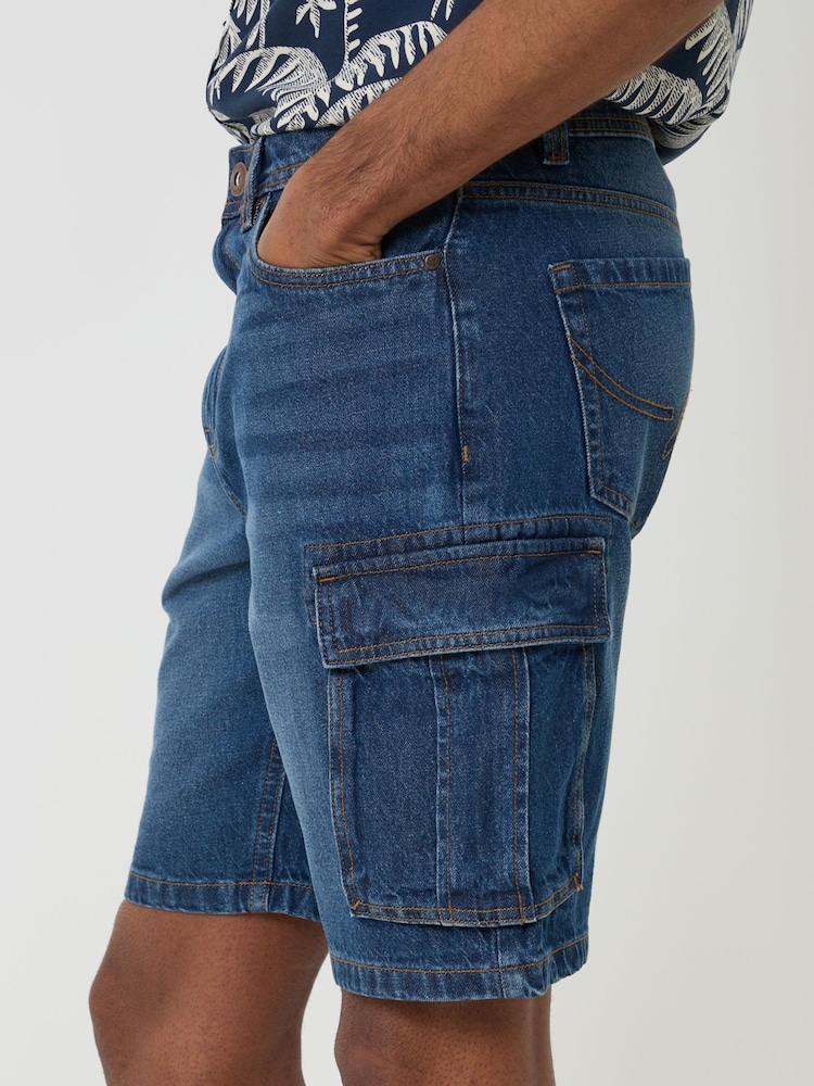 Threadbare Blue Denim Cargo Shorts - Image 4 of 4