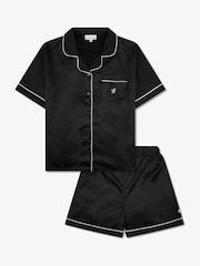 The Little Tailor Black Satin Button Through Short Pyjamas Set - Image 1 of 8