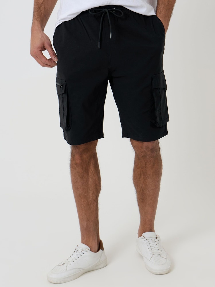 Threadbare Black Elasticated Waist Stretch Cargo Shorts - Image 1 of 4