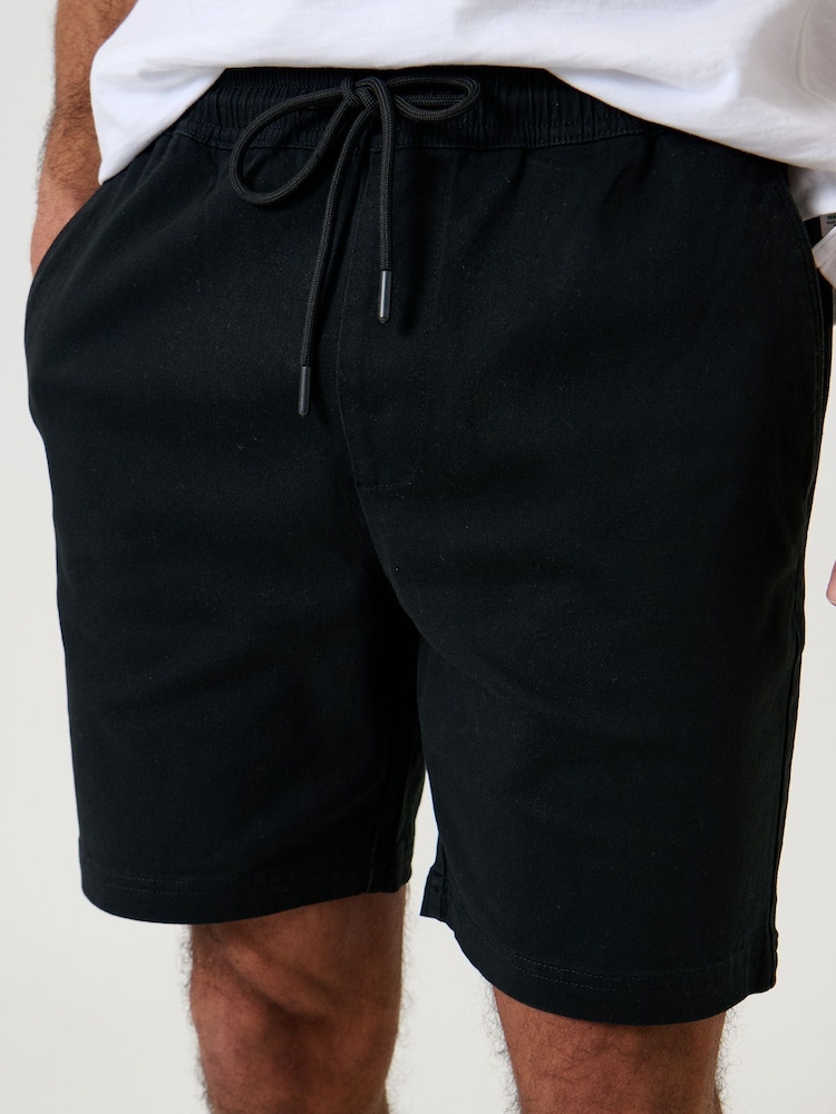 Threadbare Black Shorter Length Elasticated Waist Stretch Chino Shorts - Image 4 of 4