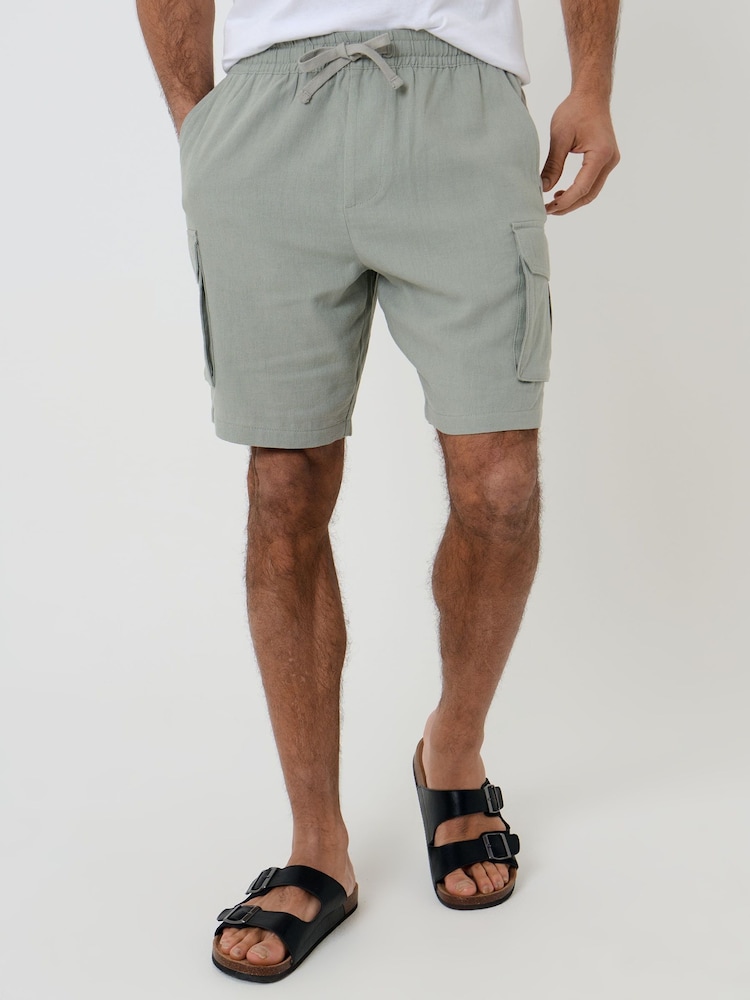 Threadbare Sage Green Linen Blend Cargo Shorts - Image 1 of 4
