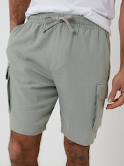 Threadbare Sage Green Linen Blend Cargo Shorts - Image 4 of 4