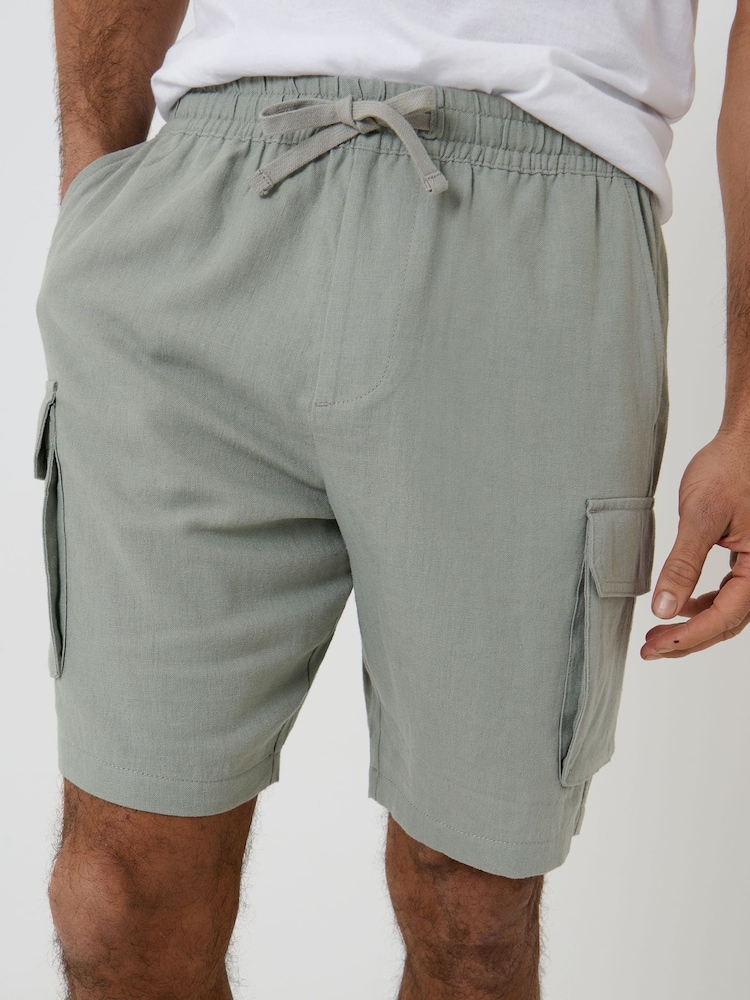 Threadbare Sage Green Linen Blend Cargo Shorts - Image 4 of 4