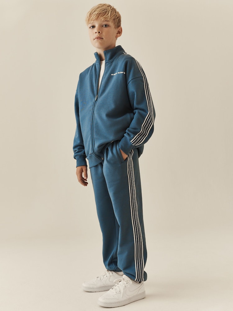 Teal Blue Stripe Zip Up Joggers Set (3-16yrs) - Image 1 of 9