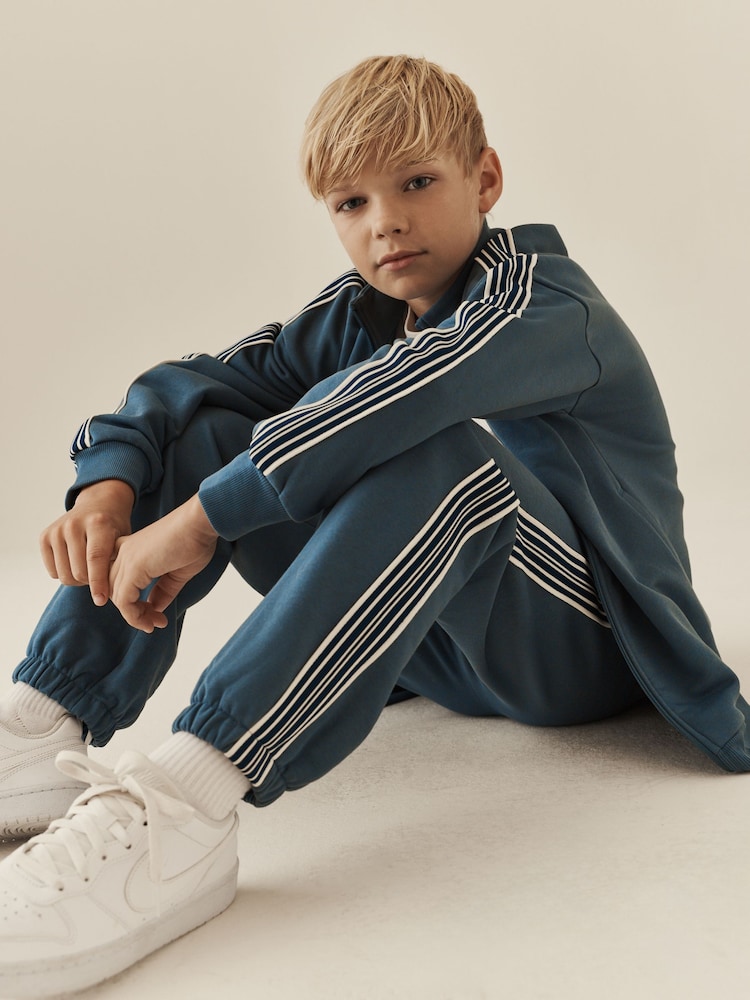 Teal Blue Stripe Zip Up Joggers Set (3-16yrs) - Image 2 of 9