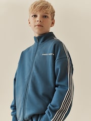 Teal Blue Stripe Zip Up Joggers Set (3-16yrs) - Image 4 of 9