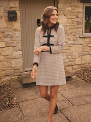 Love & Roses x Binky Neutral Dogtooth Bow Detail Mini Dress - Image 1 of 5