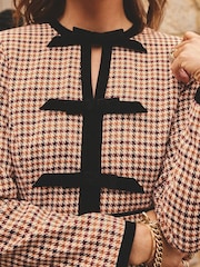 Love & Roses x Binky Neutral Dogtooth Bow Detail Mini Dress - Image 2 of 5