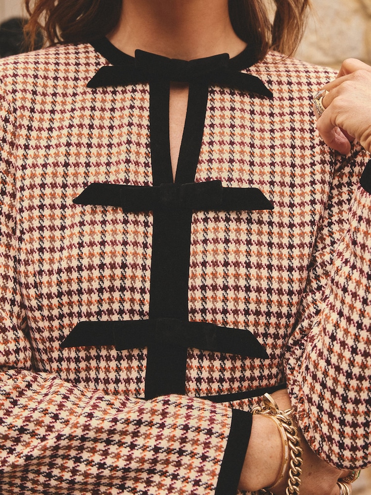 Love & Roses x Binky Neutral Dogtooth Bow Detail Mini Dress - Image 2 of 5 Love & Roses x Binky Neutral Dogtooth Bow Detail Mini Dress - Image 2 of 5