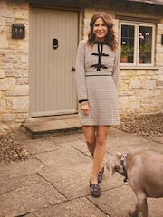 Love & Roses x Binky Neutral Dogtooth Bow Detail Mini Dress - Image 3 of 5