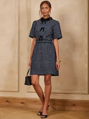 Love & Roses Navy Tailored Lurex Boucle Bow Mini Dress - Image 3 of 5