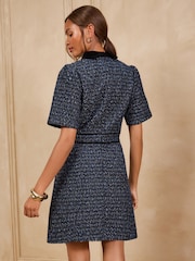 Love & Roses Navy Tailored Lurex Boucle Bow Mini Dress - Image 4 of 5