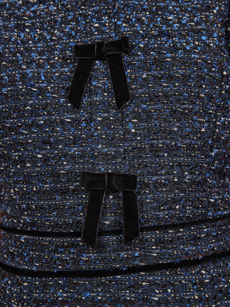 Love & Roses Navy Tailored Lurex Boucle Bow Mini Dress - Image 5 of 5