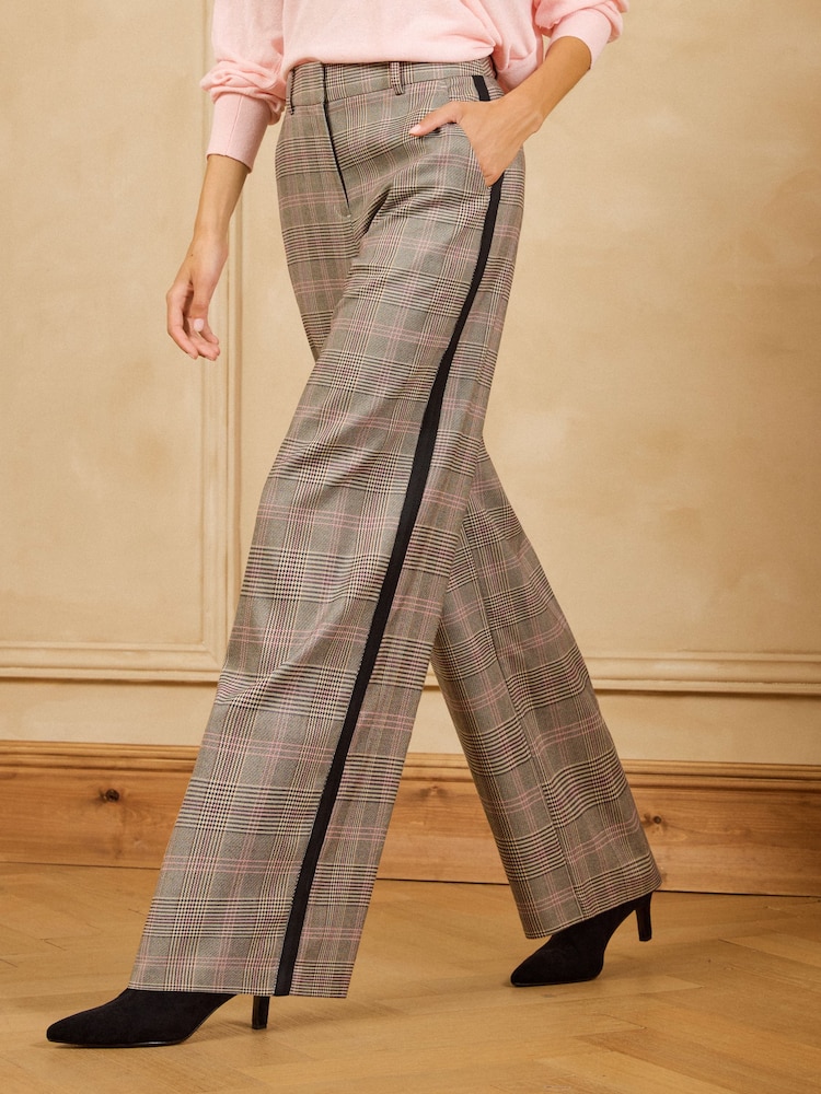 Love & Roses Grey Side Stripe Check Trousers - Image 1 of 5