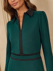 Love & Roses Forest Green Contrast Ponte Midi Dress - Image 2 of 4