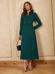 Love & Roses Forest Green Contrast Ponte Midi Dress - Image 3 of 4