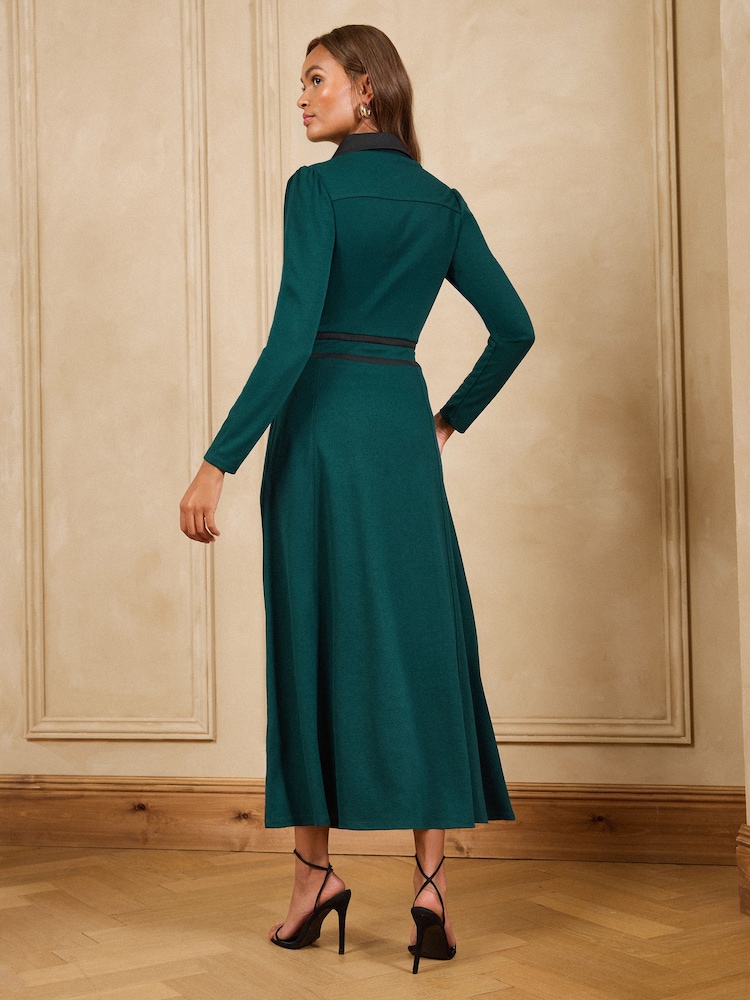 Love & Roses Forest Green Contrast Ponte Midi Dress - Image 4 of 4