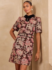Love & Roses Multi Floral Tapestry Collared Short Sleeve  Mini Dress - Image 1 of 5